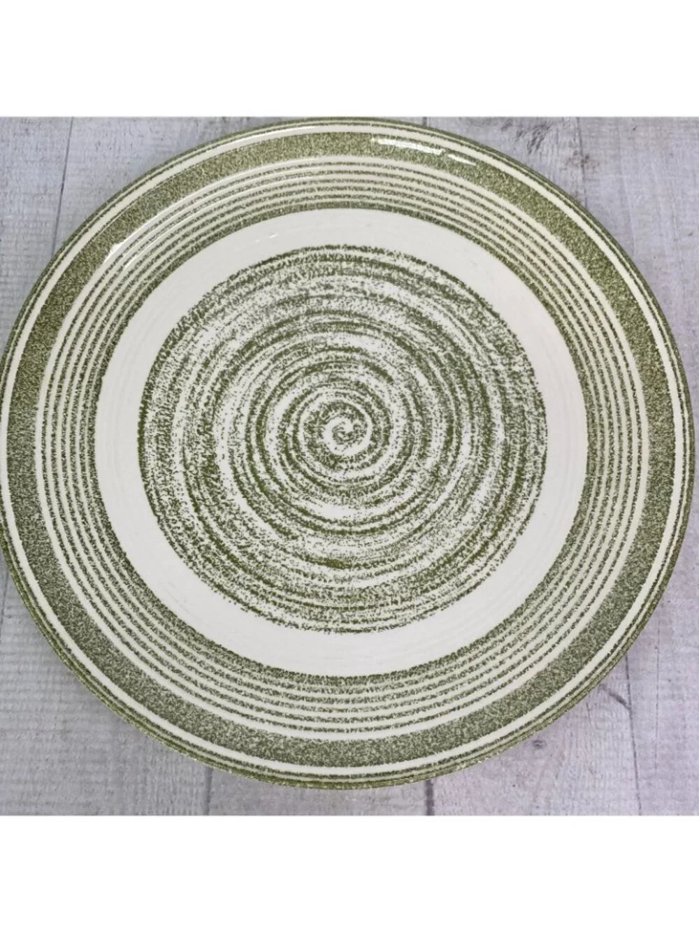 Vintage Max Schonfeld EL VERDE Green Swirl Spiral Ironstone Dinner Plates Set 5